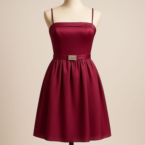 Alfred Angelo Burgundy Sleeveless Dress – Rhinestone Waist, Fit & Flare – Size 4 - Picture 1 of 11
